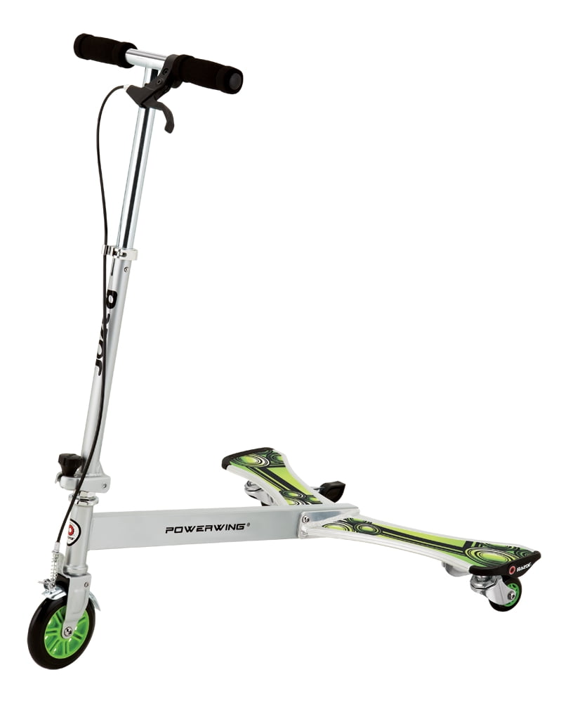 Razor PowerWing DLX Caster Scooter - Silver/Green, 3-Wheeled Drifting Ride-on for Child 6+