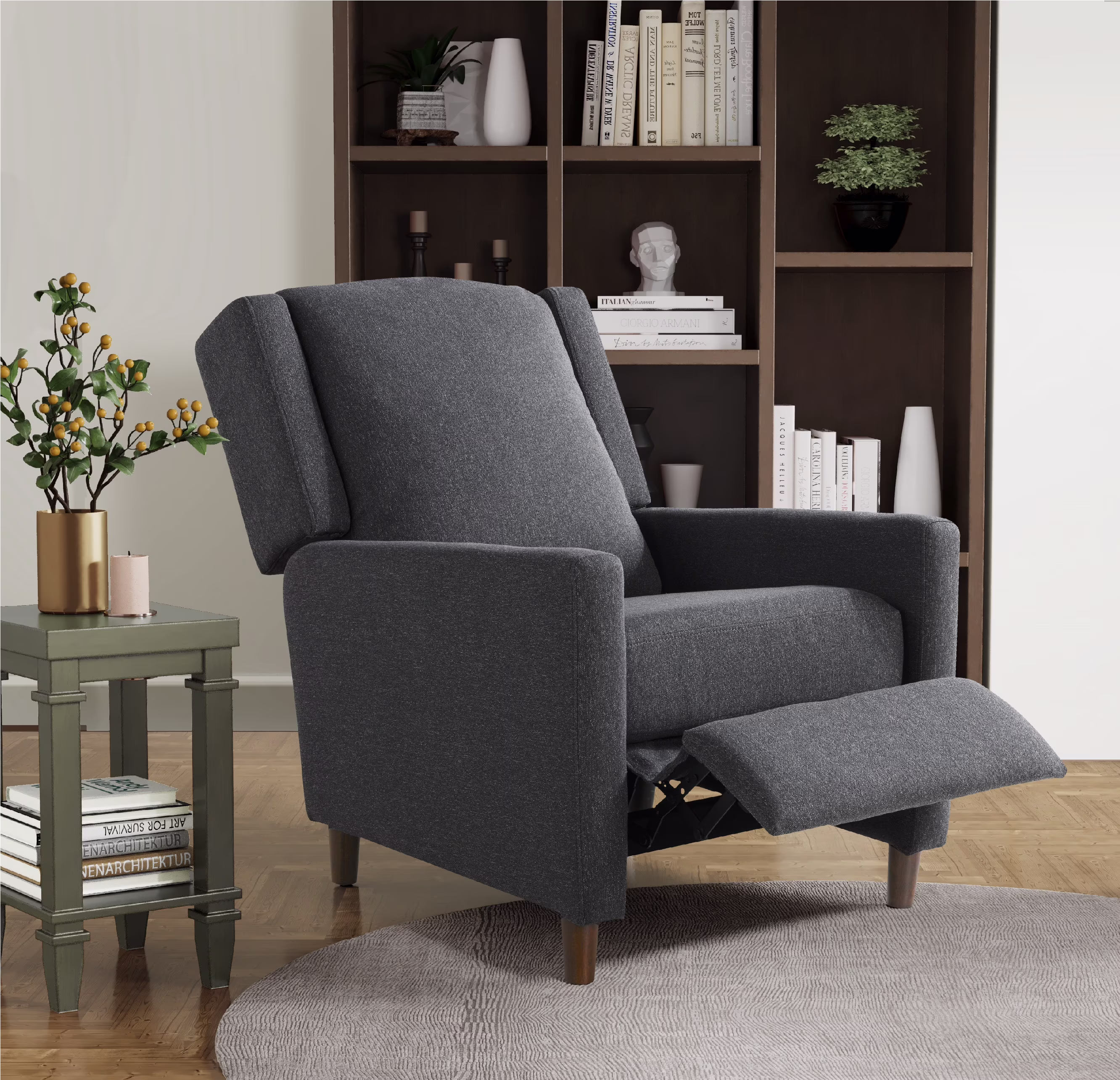 Relax-A-Lounger Clovis Modern Pushback Recliner, Charcoal Fabric