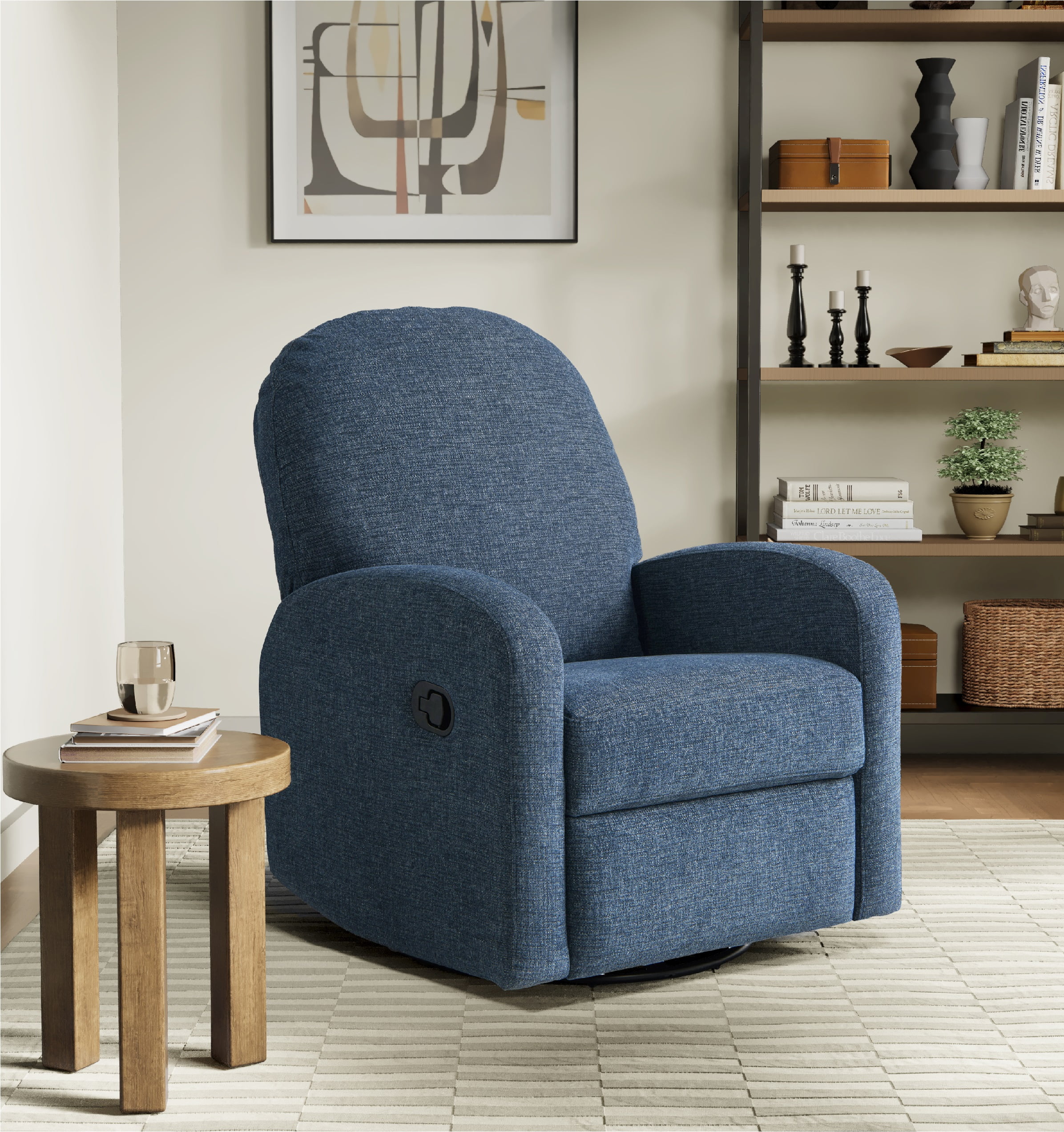 Relax-A-Lounger Pearson Modern Swivel Recliner, Blue Fabric