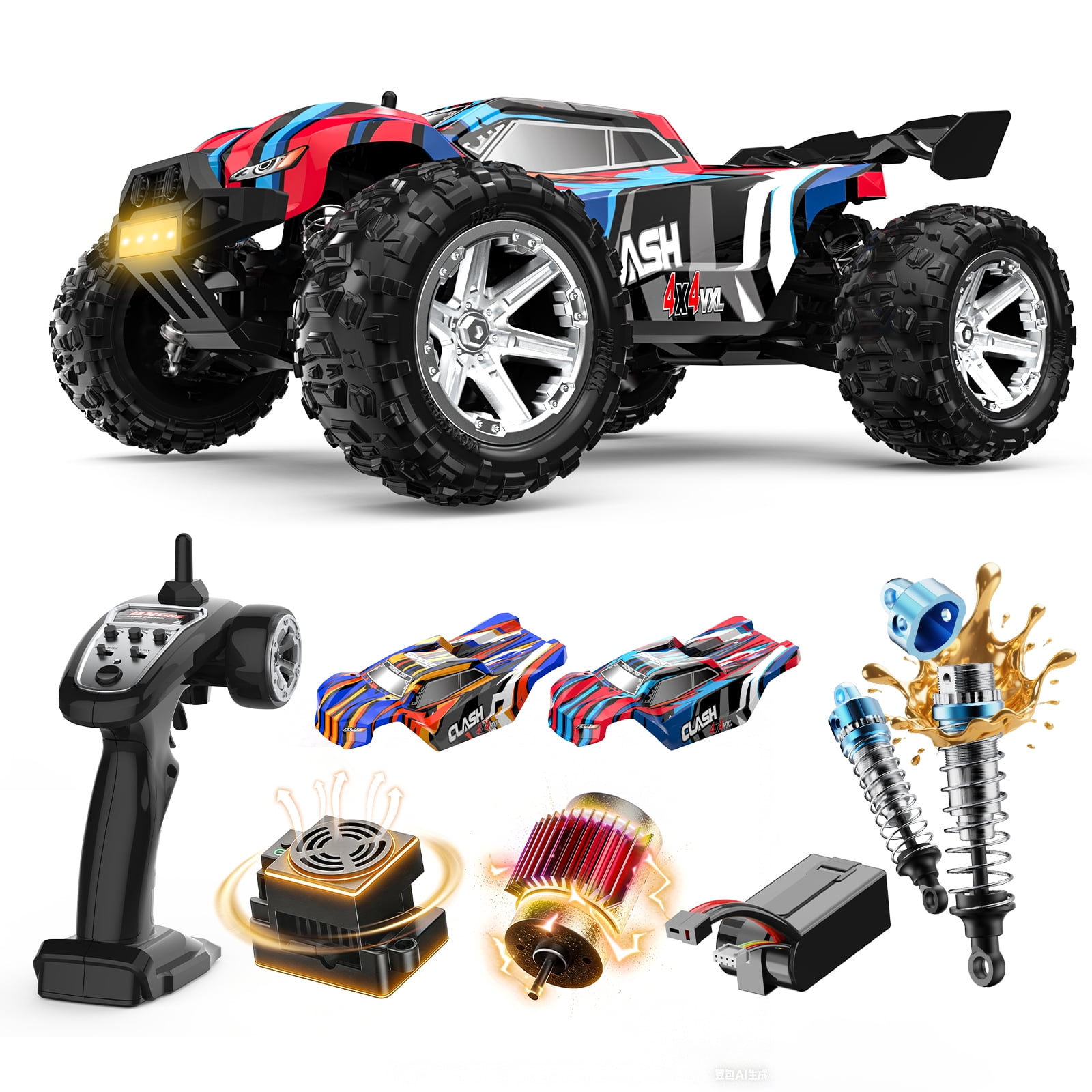 JoyStone 1:16 Brushless Fast RC Cars for Adults, Max 60+mph Hobby Electric RC Truck with 3S Lipo Battery, Waterproof High-Speed Remote Control Monster Truck with 2 Shells