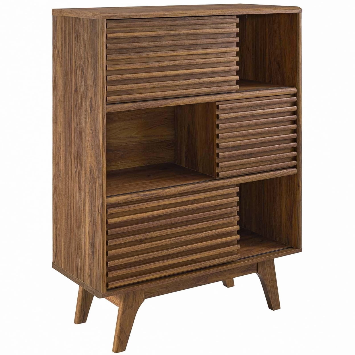 Modway Render Three-Tier Display Storage Cabinet Stand in Walnut