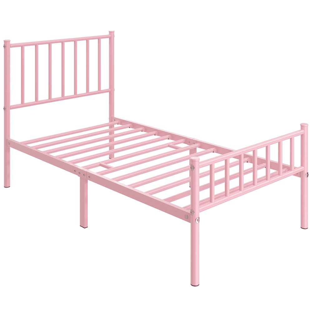 Renwick Justin Metal Platform Bed with Spindle Headboard and Footboard, Twin, Pink, Adult