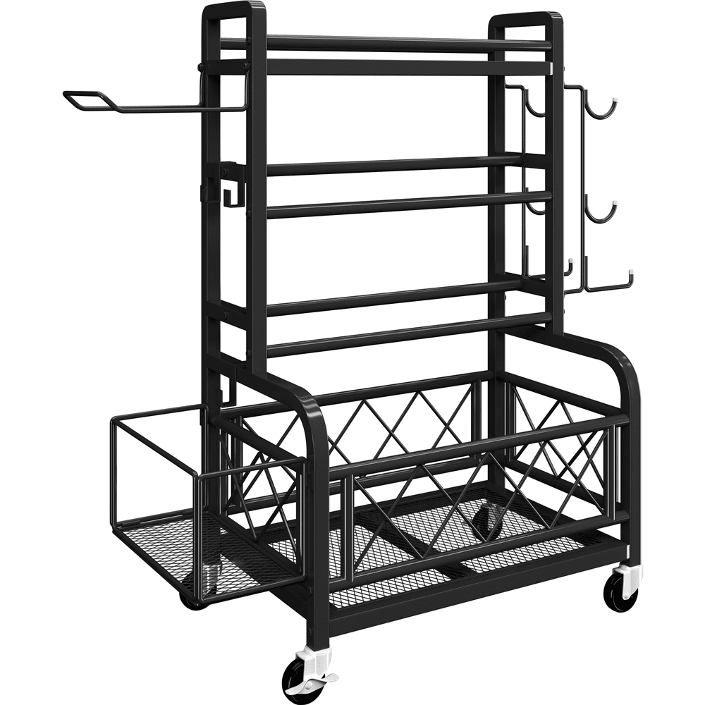 Renwick Metal Rolling Dumbbell Rack with Hooks, Black