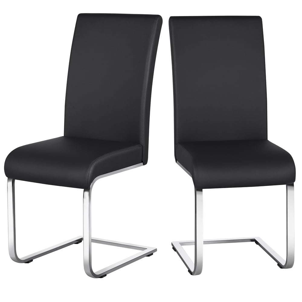 Renwick Modern Faux Leather Dining Chair with C-Shaped Metal Legs, Set of 2, Black