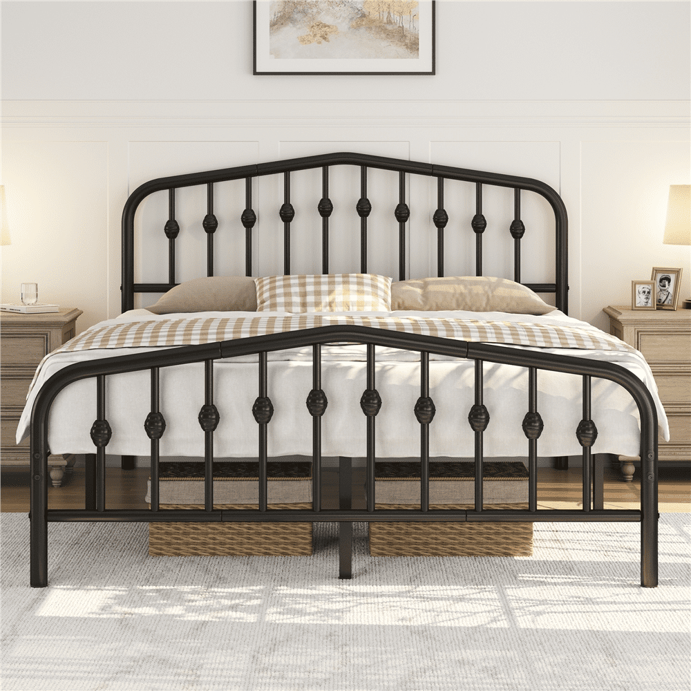 Renwick Modern Metal Platform Bed with Arched Headboard and Footboard, Adult,Queen, Black