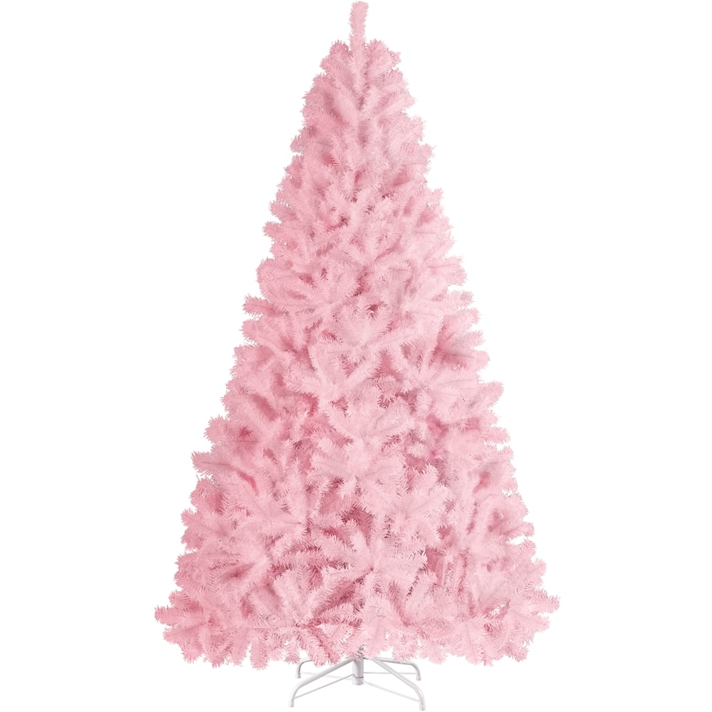 Renwick Pink Hinged Spruce Artificial Holiday Decorative Christmas Tree, with Foldable Stand 7.5'