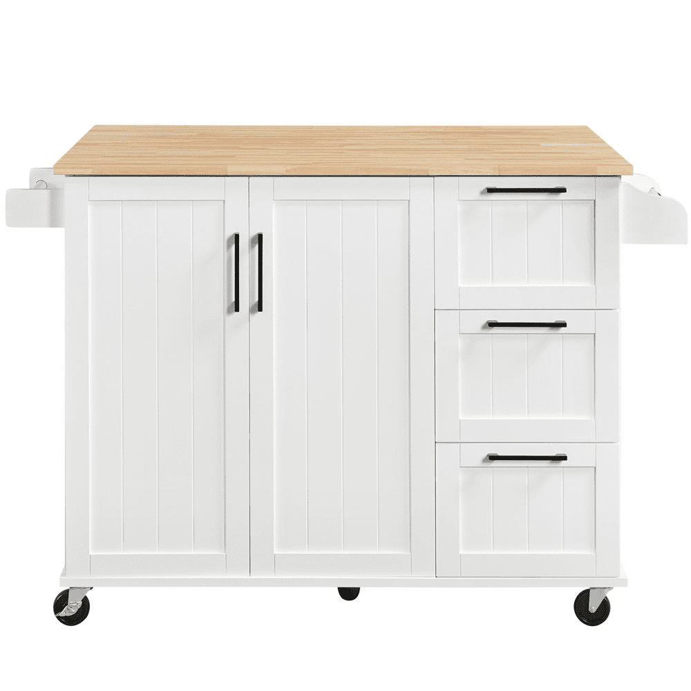 Renwick Rolling Kitchen Cart with Cabinets and Drawers, White