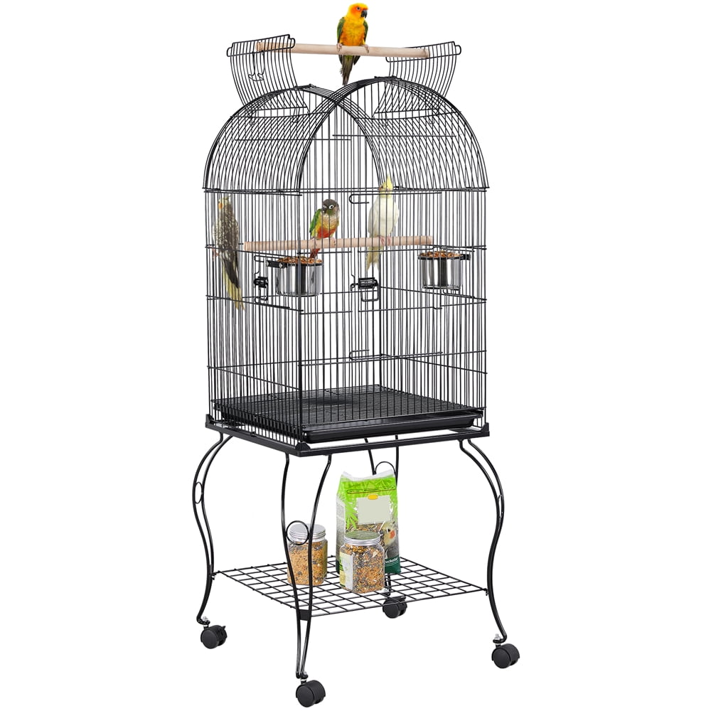 Renwick Rolling Metal Parrot Cage with Open Top For Small Birds, Black, 59" H