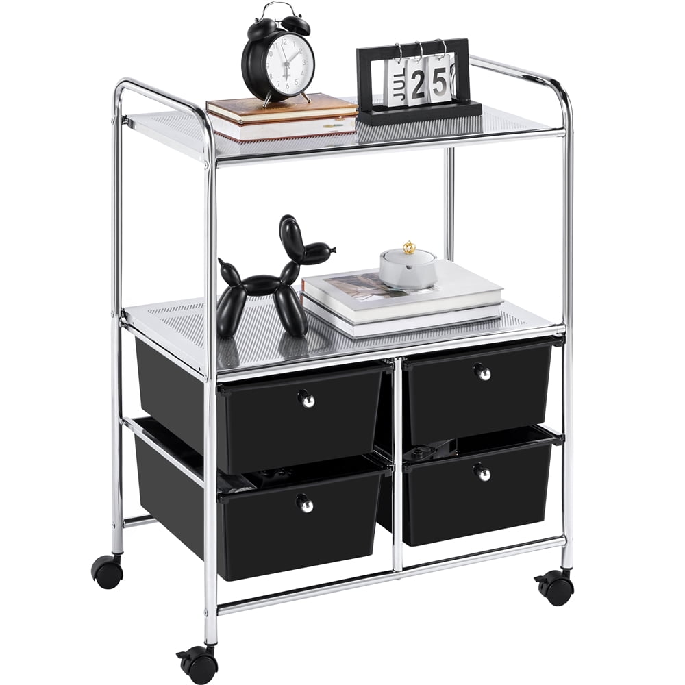 Renwick Rolling Storage Cart w/ 4 Drawers 2 Shelves, Black