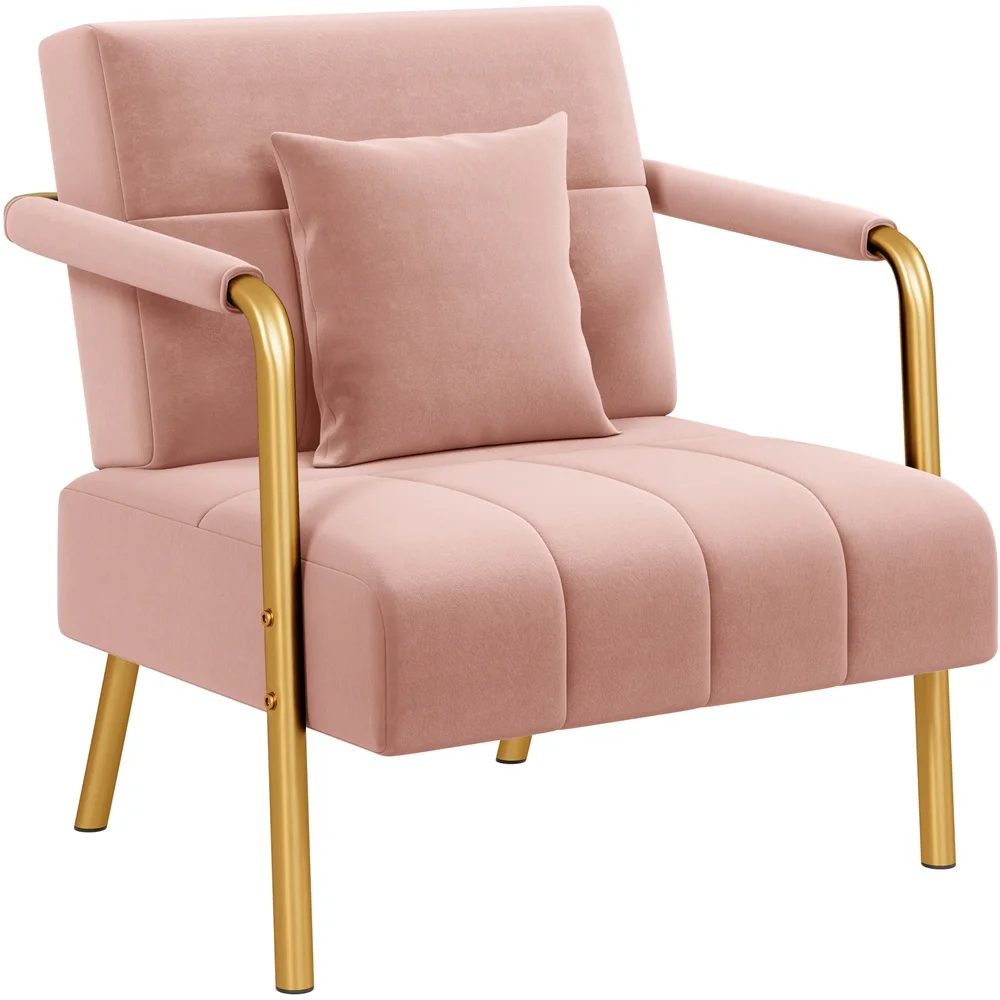 Renwick Velvet Accent Armchair with Cozy Pillow, Pink