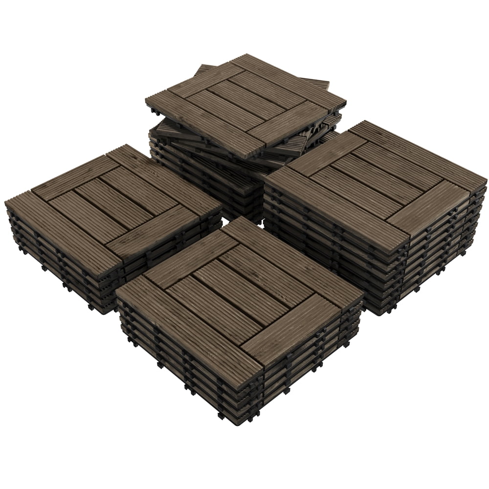 Renwick 12” x 12” Square Wood Flooring Tiles for Deck, Pack of 27, Black