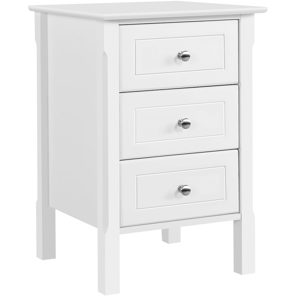 Renwick 3 Drawer End Table with Solid Wood Legs for Living Room, All Ages, White