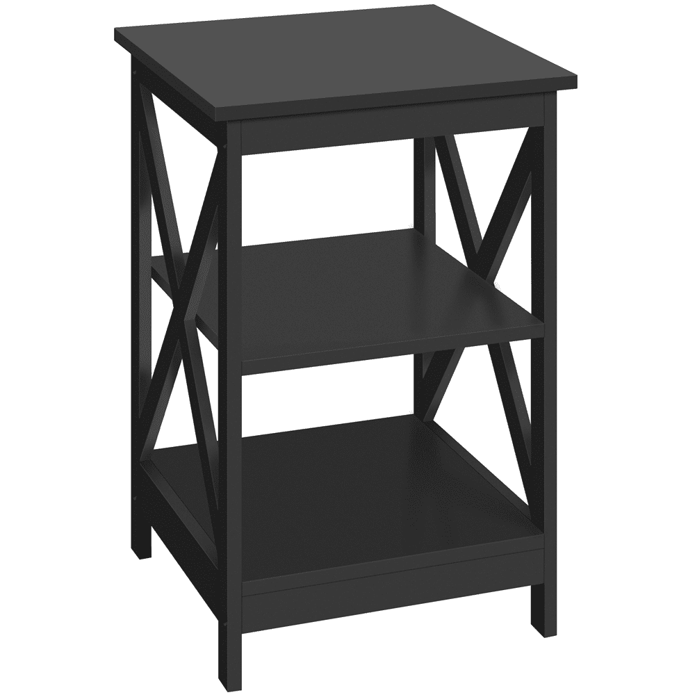 Renwick 3 Tier Wood X Shape Square End Table for Living Room, Black