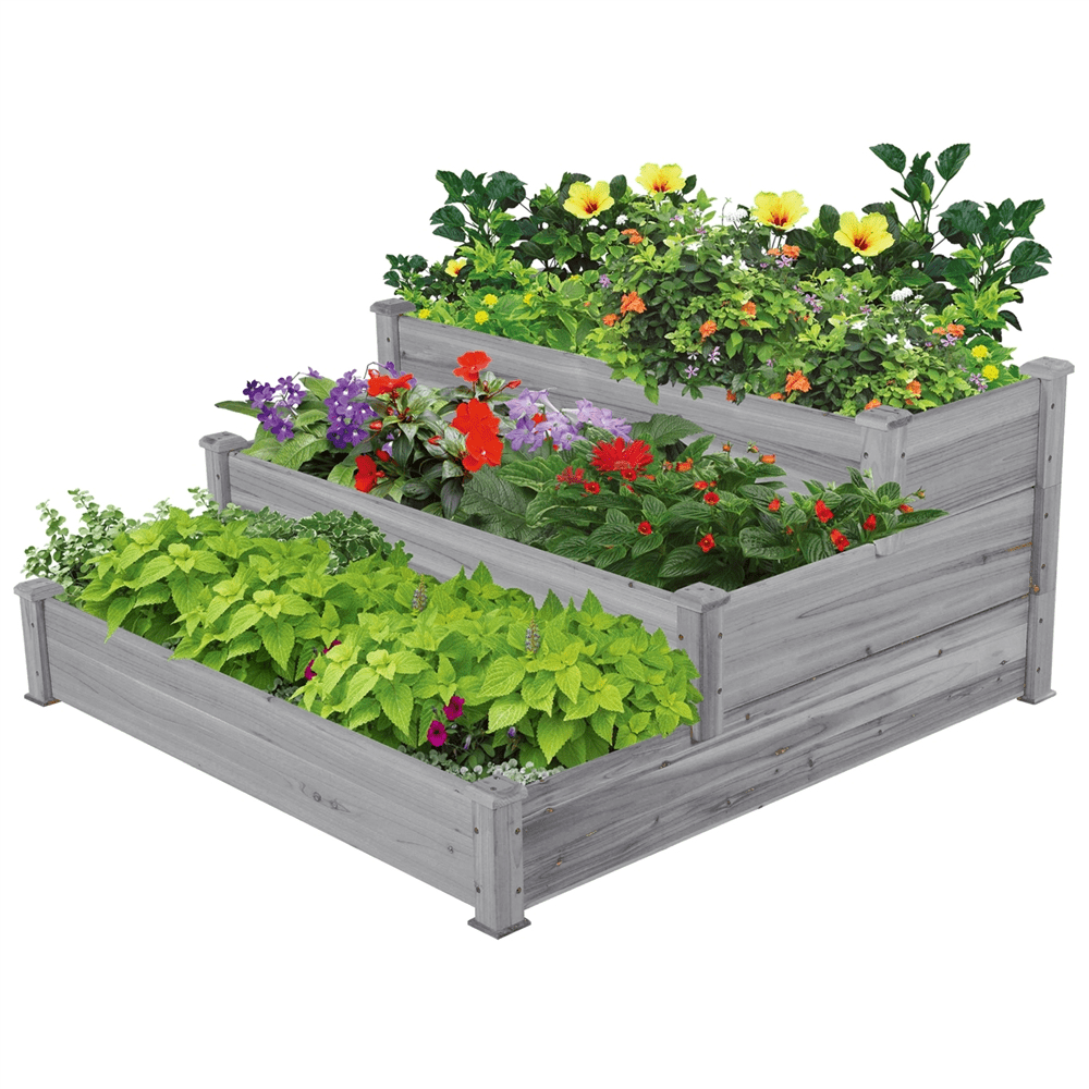 Renwick 3 Tier Raised Garden Bed Elevated Planter, Gray