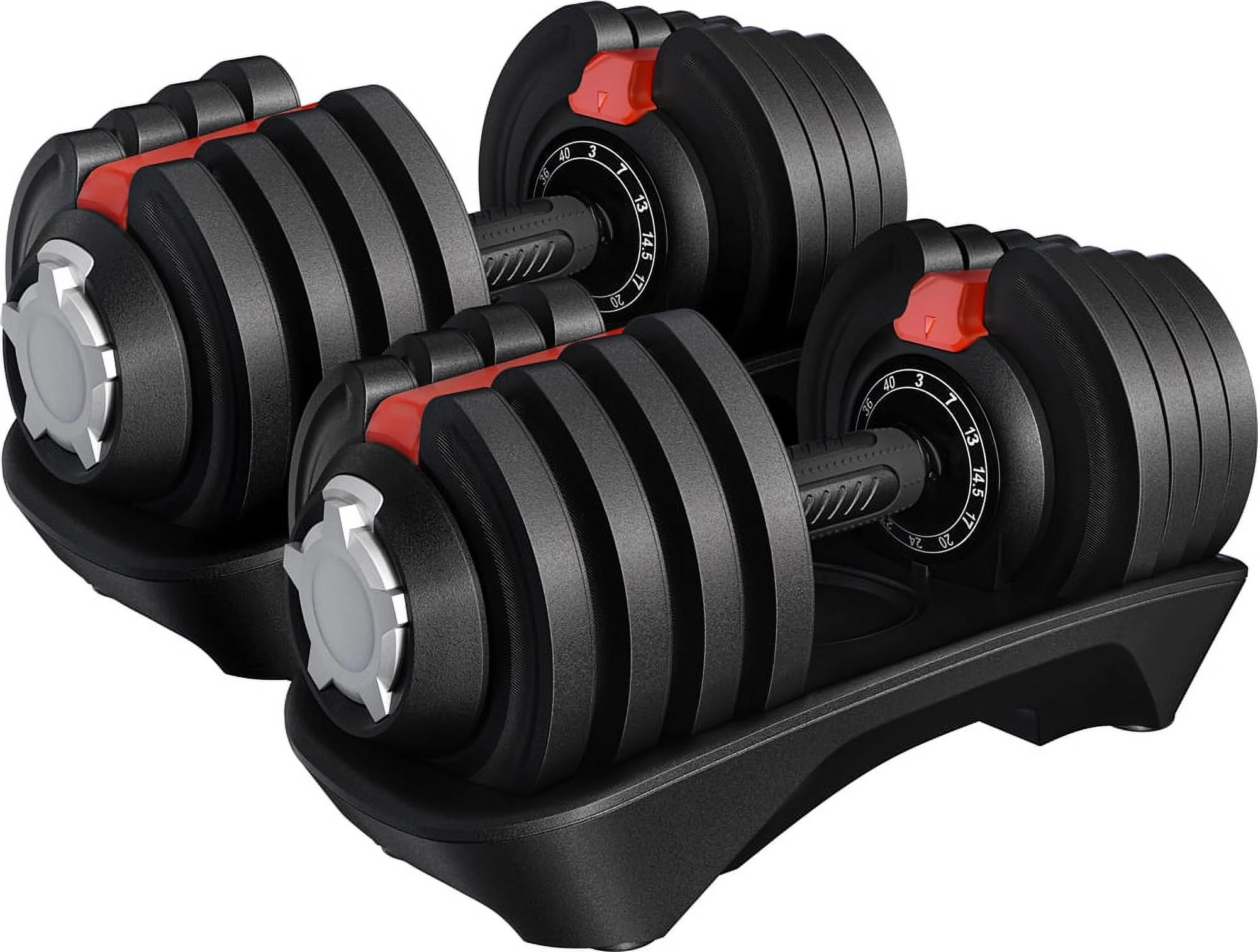 Renwick 3-40Lbs Quick Adjust Dumbbell Set for Home Gym, Set of 2, Black/Red
