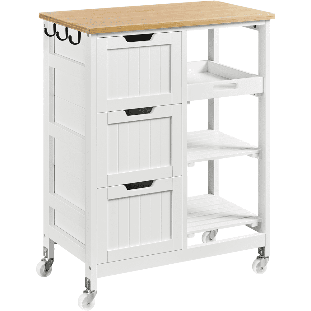 Renwick 33" H Storage Serving Cart with 3 Drawers for Kitchen Bar, White