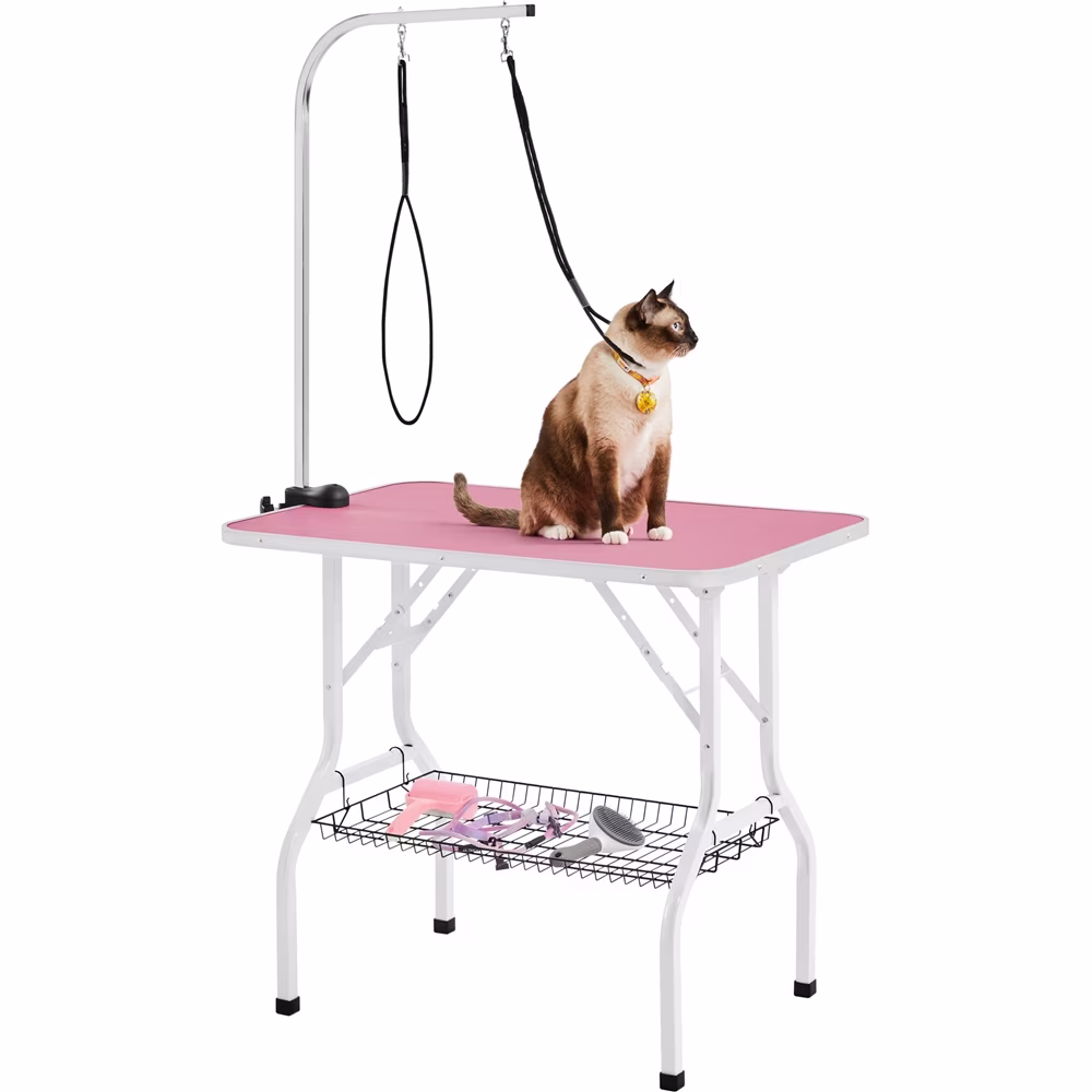 Renwick 36inch Pet Grooming Table Folding Adjustable Arm with Clamp, Pink