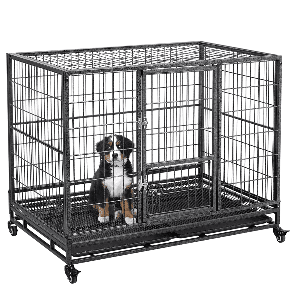 Easyfashion 43 inch Heavy Duty Metal Rolling Dog Cage Kennel,Black