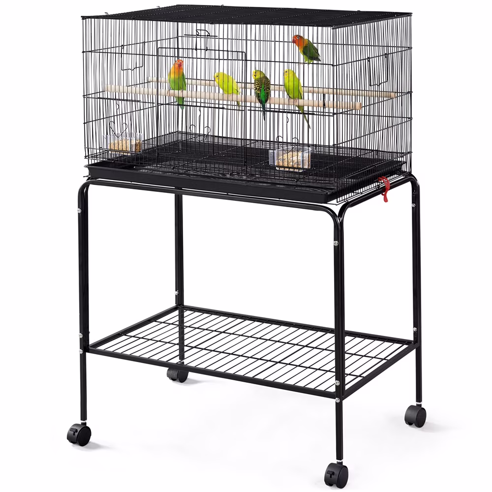 Renwick 47'' Flight Cage with Rolling Stand Slide-out Tray, Black