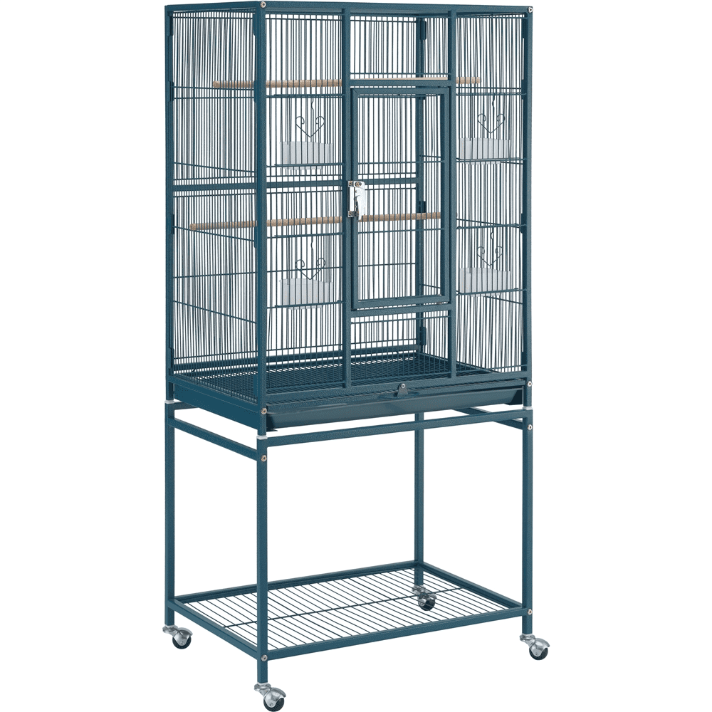 Renwick 53.5"H Large Rolling Metal Pet Cage with Detachable Stand， Navy Blue