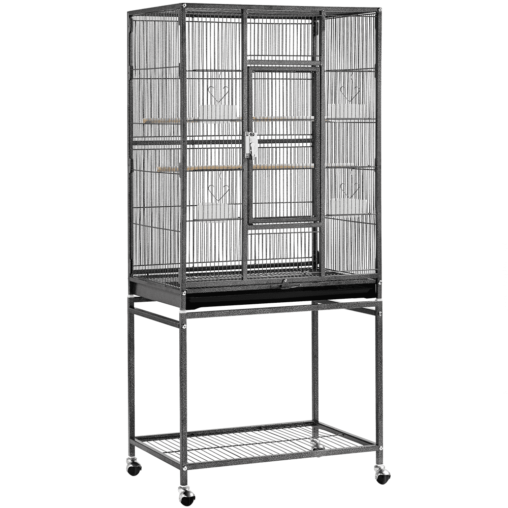 Renwick 54"H Large Rolling Metal Pet Cage for Birds or Small Animal, Black