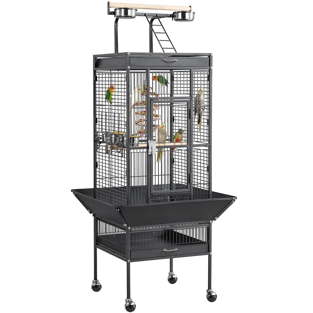 Renwick 61.5" Rolling Metal Bird Cage with Playtop, Black