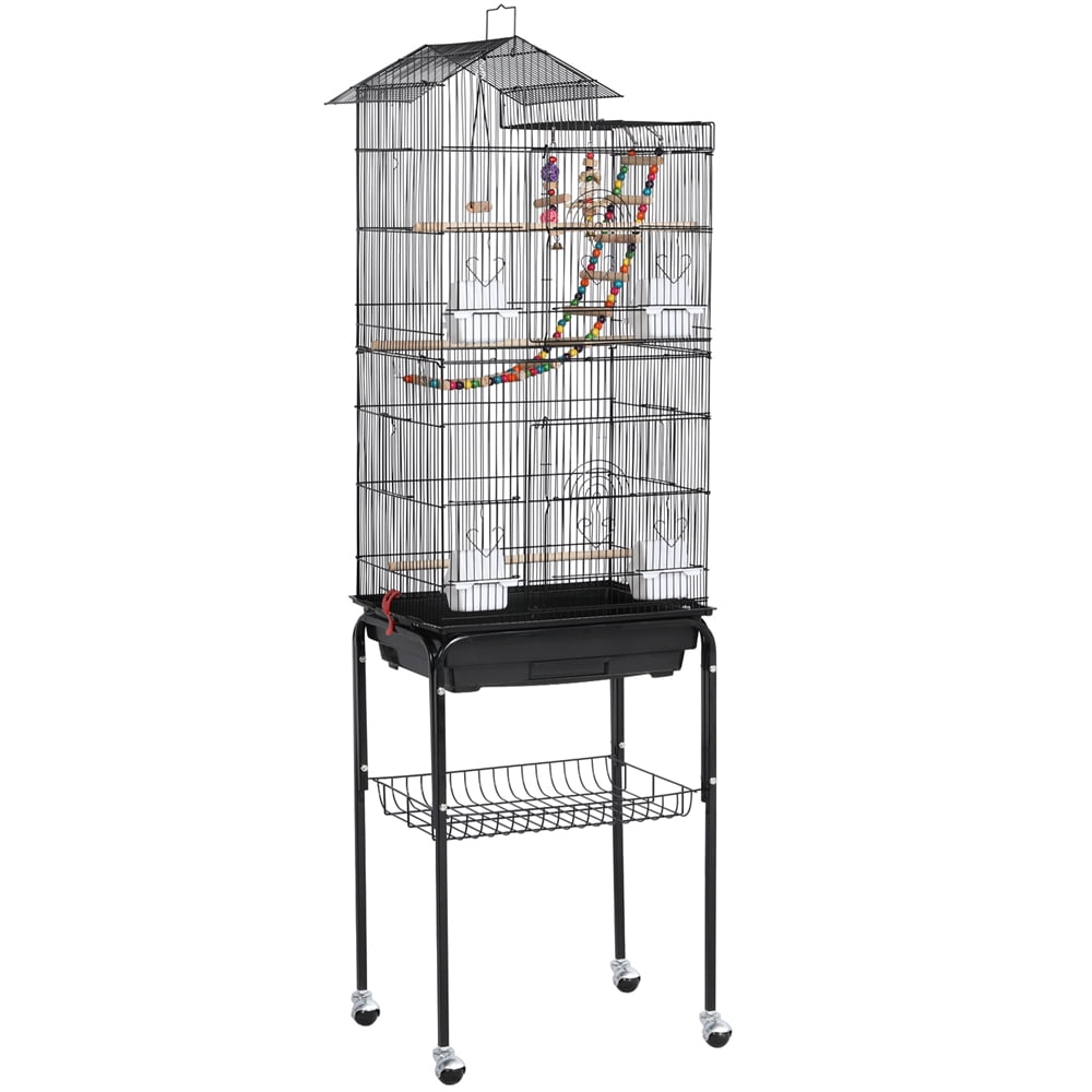 Renwick 62" Metal Rolling Bird Parrot Cage Detachable Stand, Black