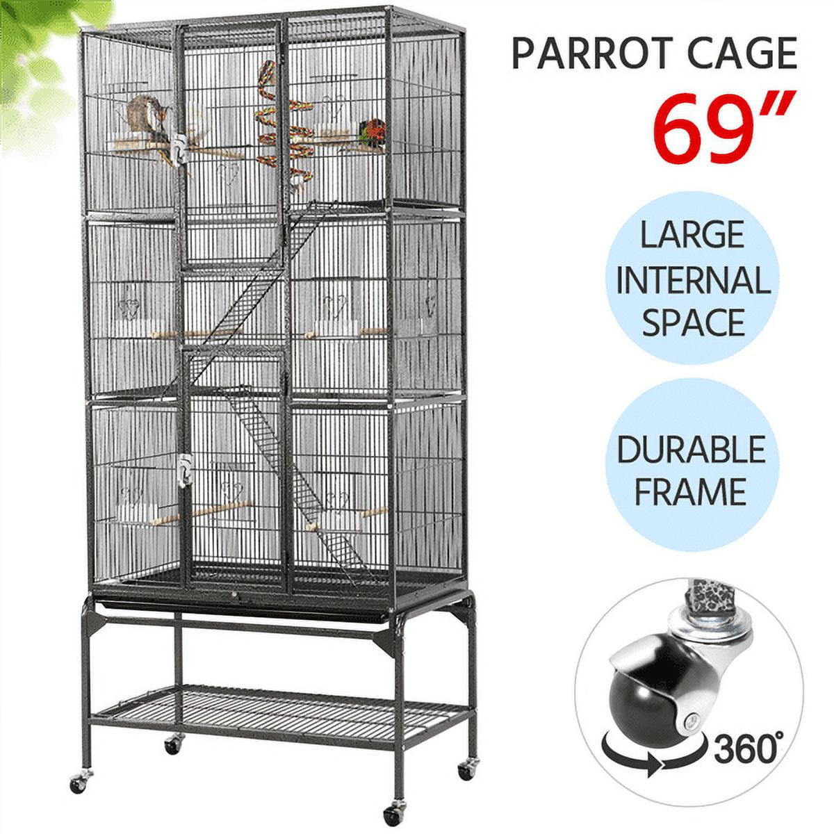 Renwick 69" H Extra Large Rolling Bird Cage with Detachable Stand, Black
