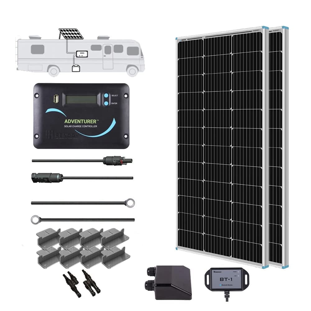 Renogy RV Solar Panel Kit, 200W 12V Monocrystalline Solar Panel with Adventurer 30A LCD PWM Charge Controller, Mounting Brackets, BT-1 Bluetooth Module
