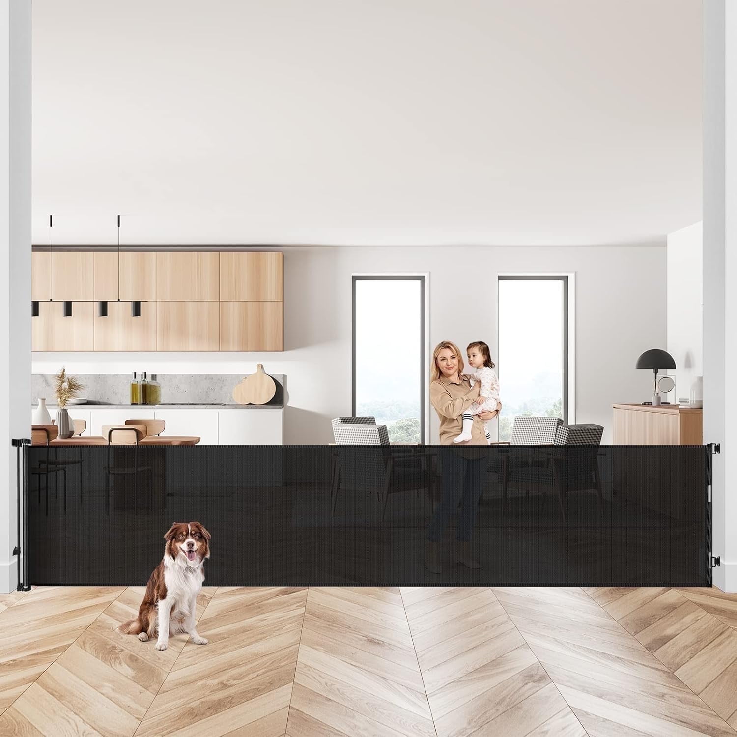 Retractable Baby Gate,HDJ 120 in. Wide x 34 in. Tall Baby Safety Gate for Stairs Doorways,Metal Dog Gate,Extra Wide,Black