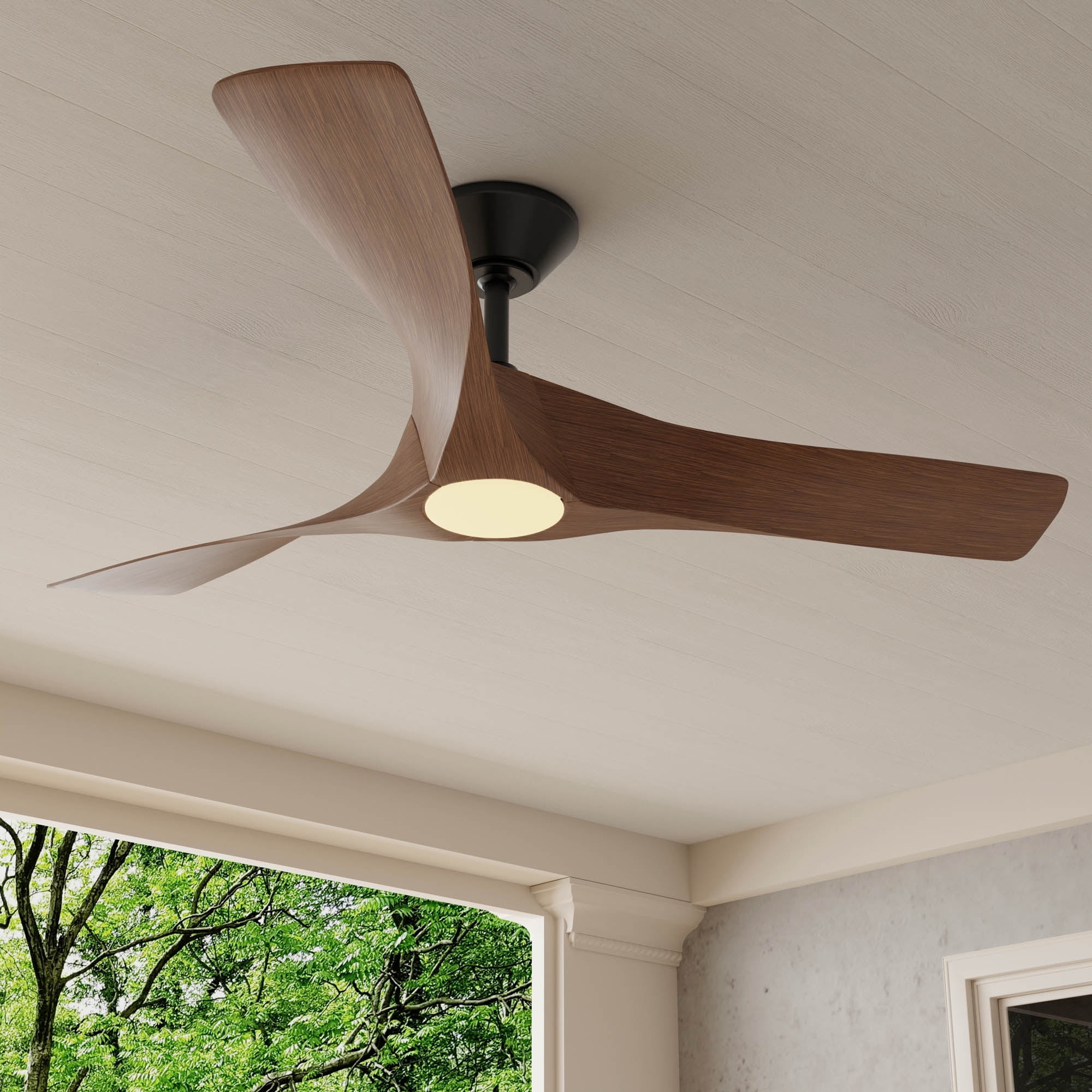Ryne Collection 52" 3-Blade Woodgrain LED Transitional Indoor/Outdoor DC Ceiling Fan