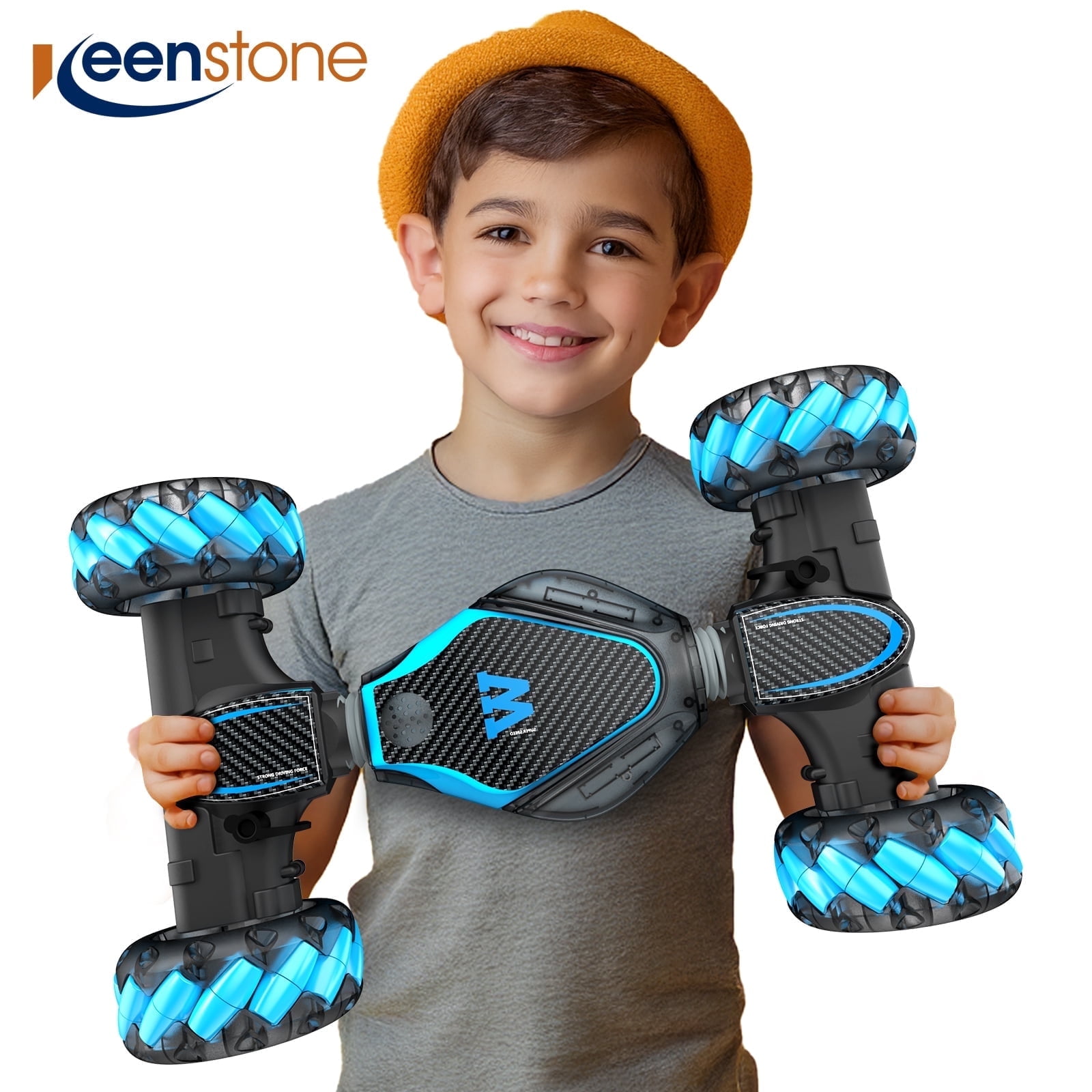 RC Stunt Car Twisting Snake, Vecukty 1:10 Spray Giant Wheel Remote Control Toy Car with High-Speed Climbing and Colorful Gradient Lights with Music,Blue