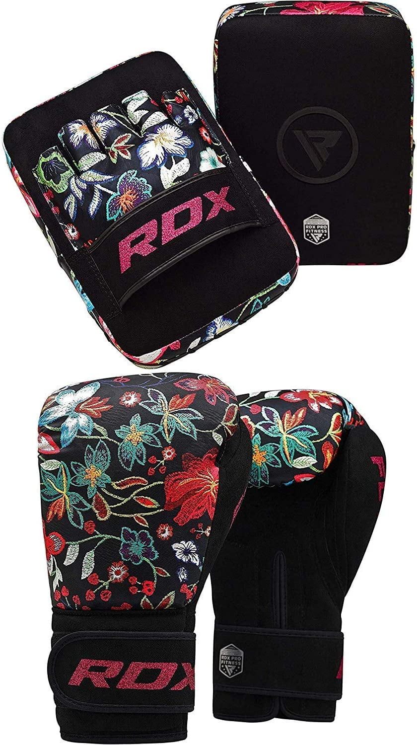 RDX Women Boxing Pads and Gloves Set, Ladies Hook, Jab Target Focus Mitts with Punching gloves, Hand Pads for MMA, Martial Arts, Muay Thai, Kickboxing, Karate Training Padded Coaching Strike Shield