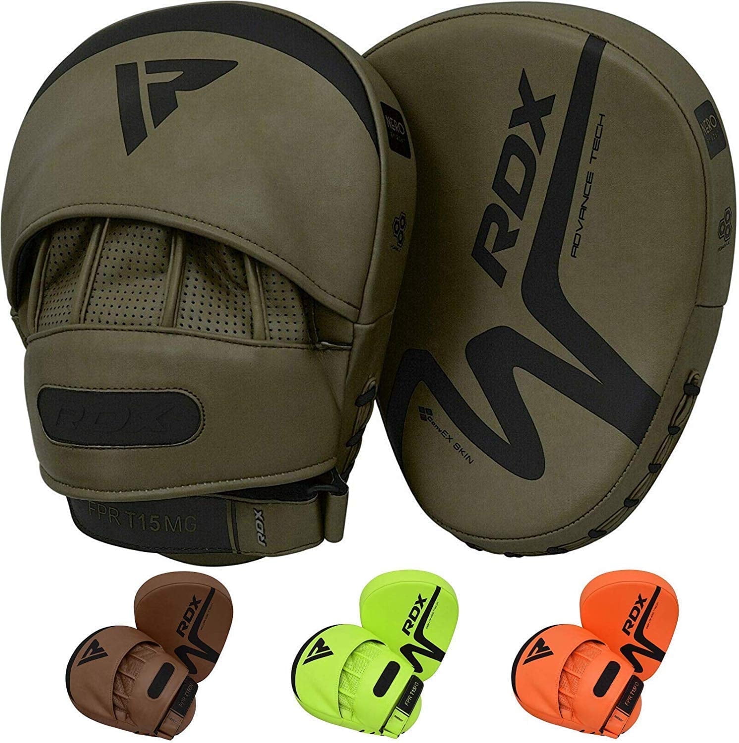 RDX Boxing Pads Focus Mitts, Punching Target Leather Training Pads, Matte Green