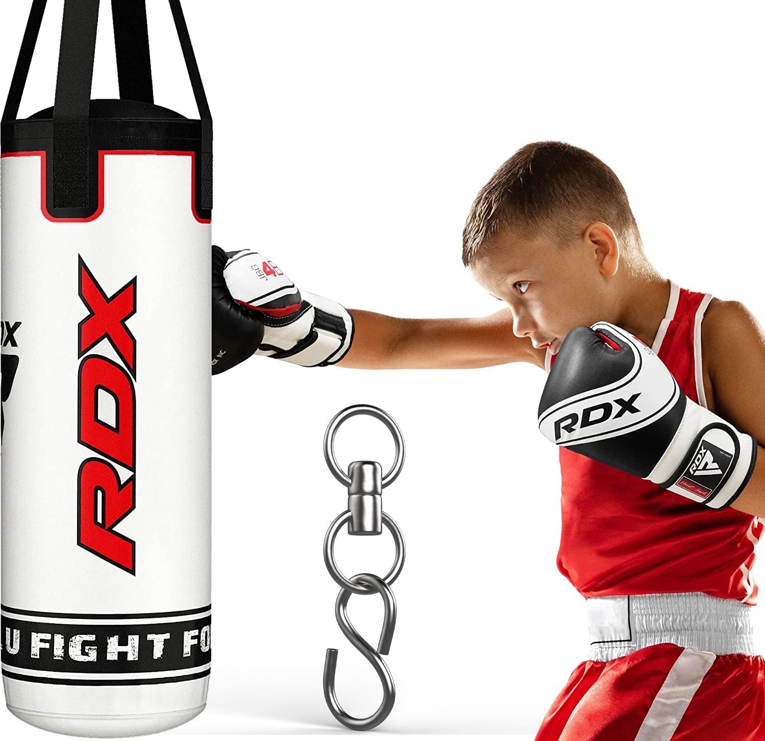 RDX Kids Punching Bag with Boxing Gloves - 2ft Unfilled Leather Bag for Boxing, Kickboxing, MMA, Muay Thai & Karate Training
