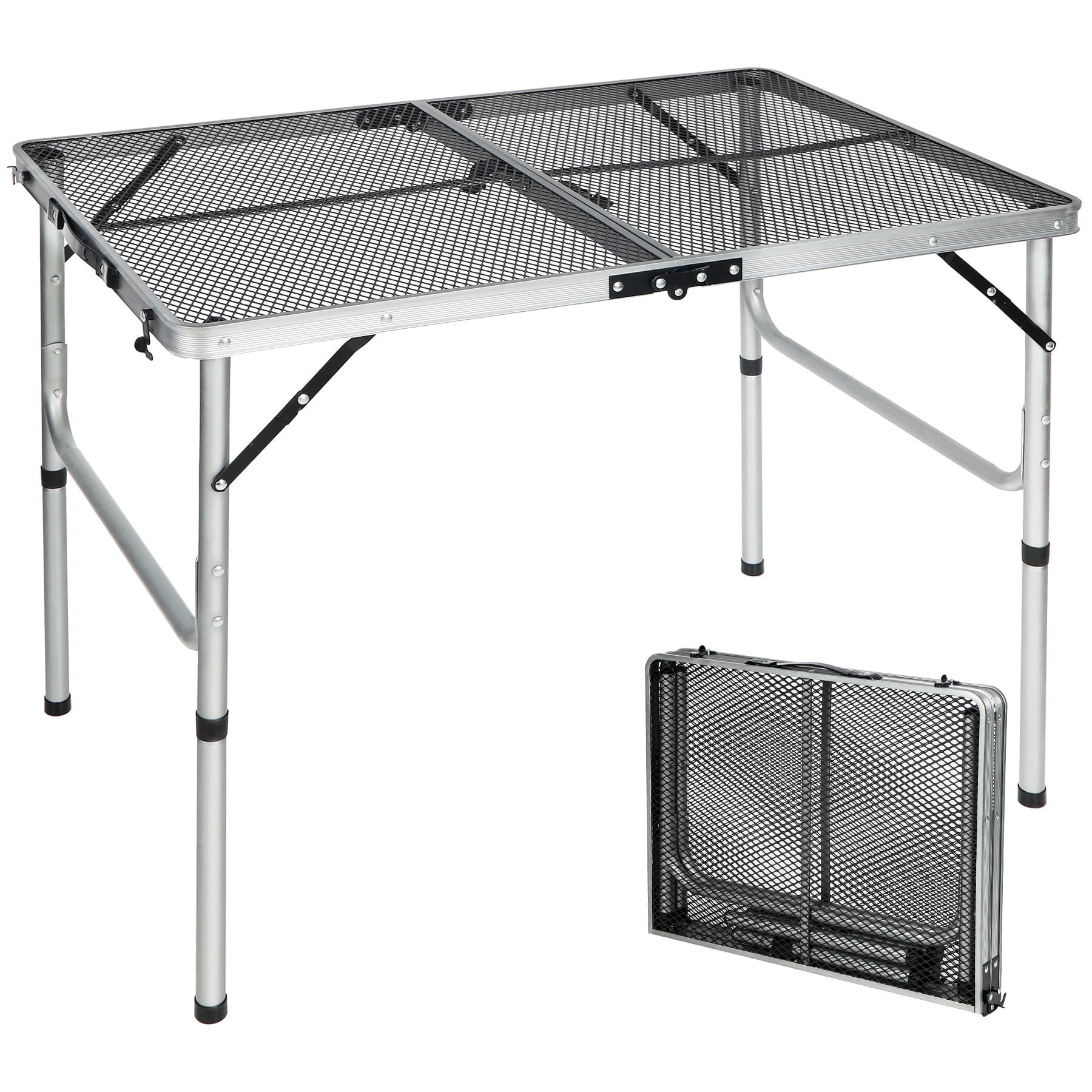 REDCAMP Folding Portable Grill Table, Lightweight Metal Grill Stand Aluminum Camping Table w/ Adjustable Height Legs for Outdoor Cooking BBQ RV Picnic