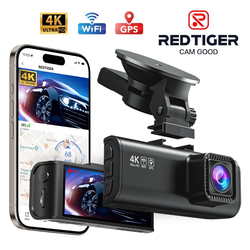 REDTIGER Dash Cam, 4K UHD Car Camera Front with Wi-Fi GPS, 3.18" LCD Screen, G-Sensor, Night Vision, 24H Parking Monitor