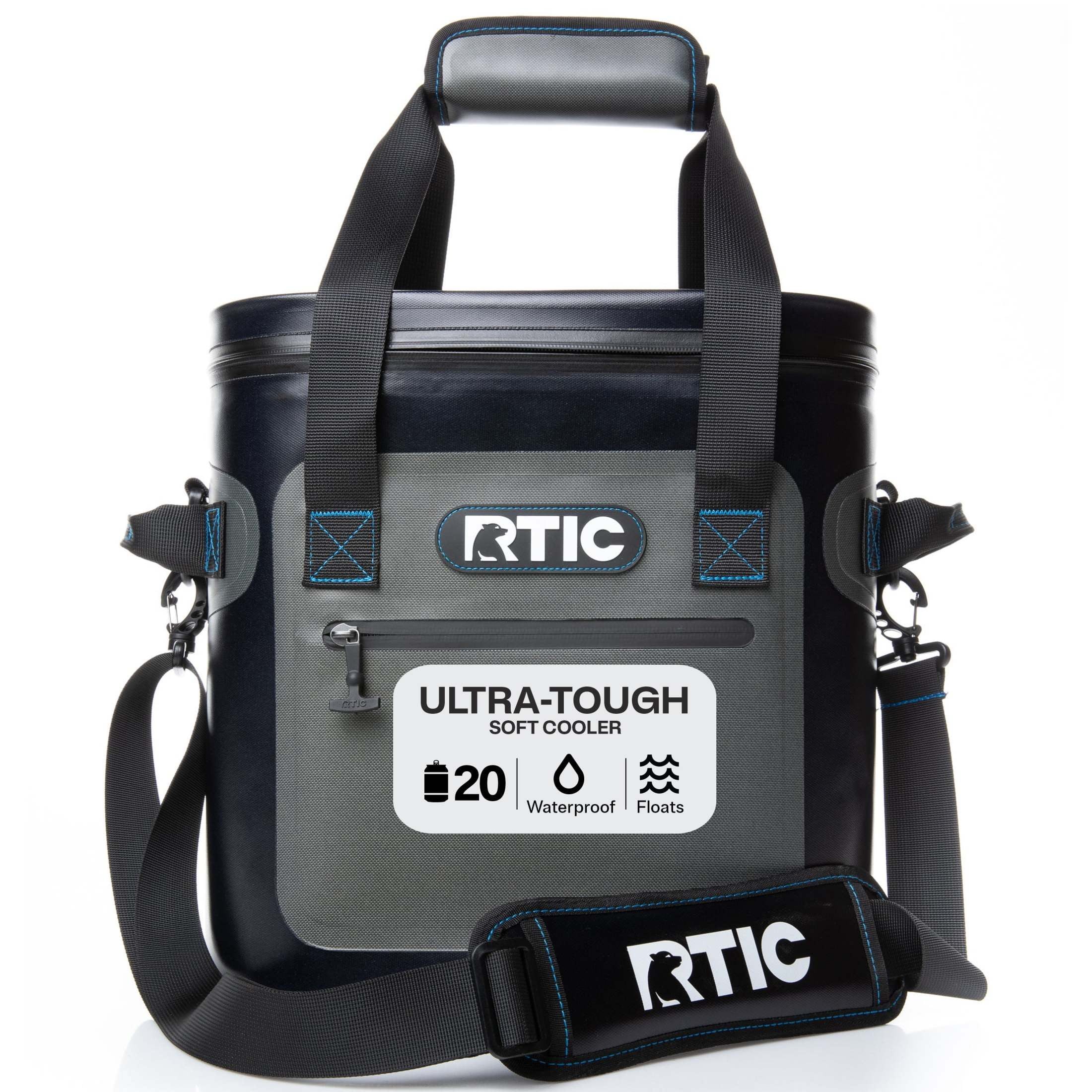 RTIC 20 Can Ultra-Tough Soft Cooler, 15 Qt, Leakproof, Waterproof Zipper, Blue / Grey
