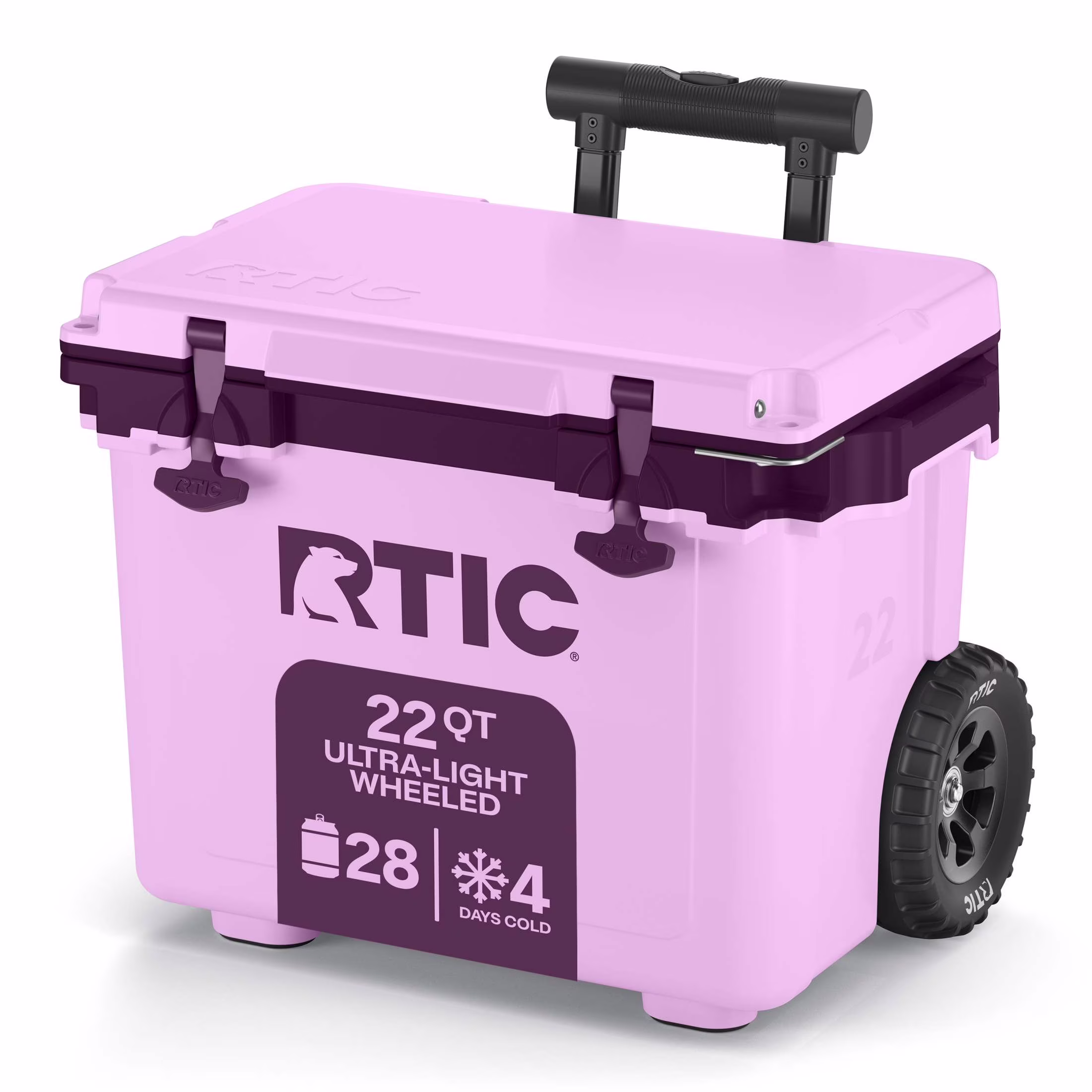 RTIC 22 QT Ultra-Light Wheeled Hard-Sided Ice Chest Cooler, Fits 28 Cans, 6 Wine Bottles, Lavender/Plum