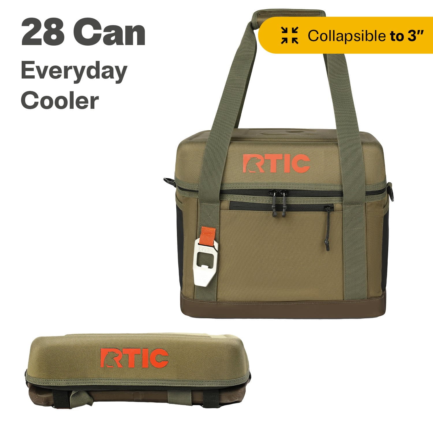 RTIC 28 Can Everyday Soft Cooler, 27 qt Collapsible with Bottle Opener, Olive