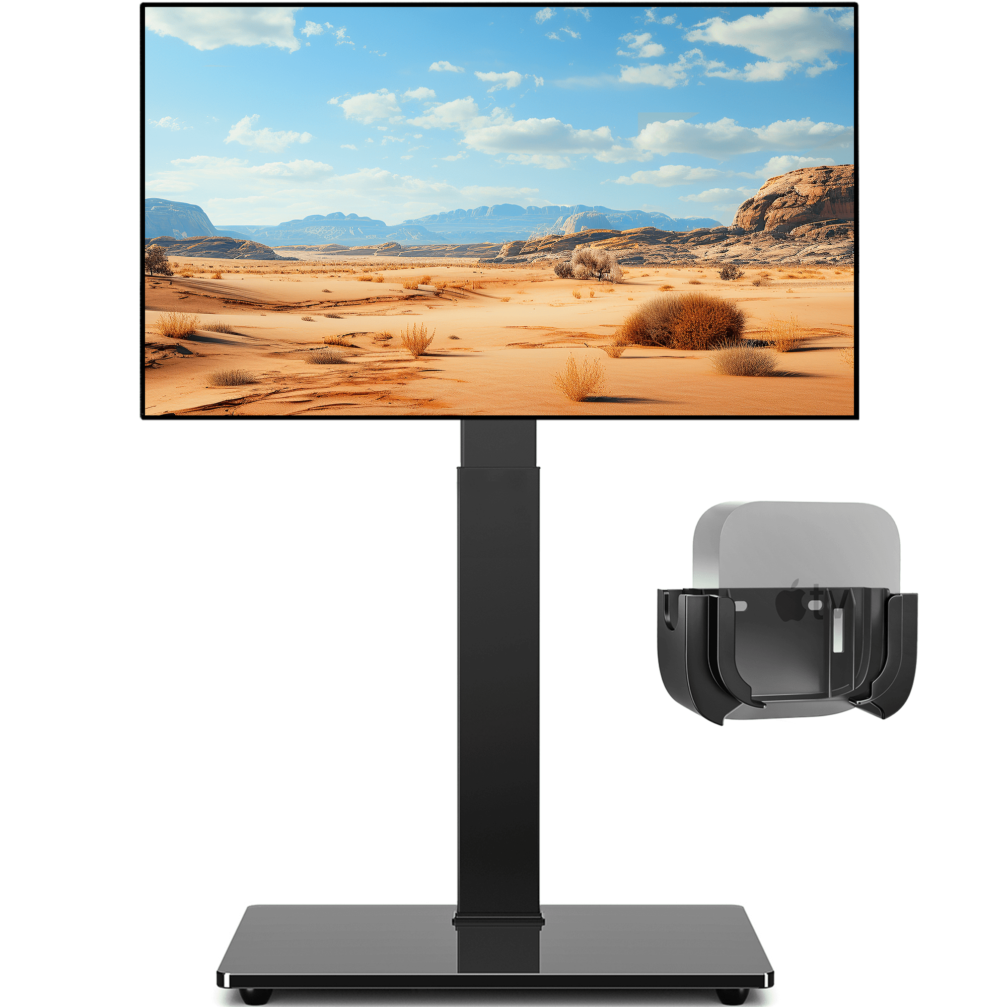 RTVR Floor TV Stand Swivel Adjustable Base for 32 - 75 inch Screens with Apple TV Roku Ultra Mount, Modern Black