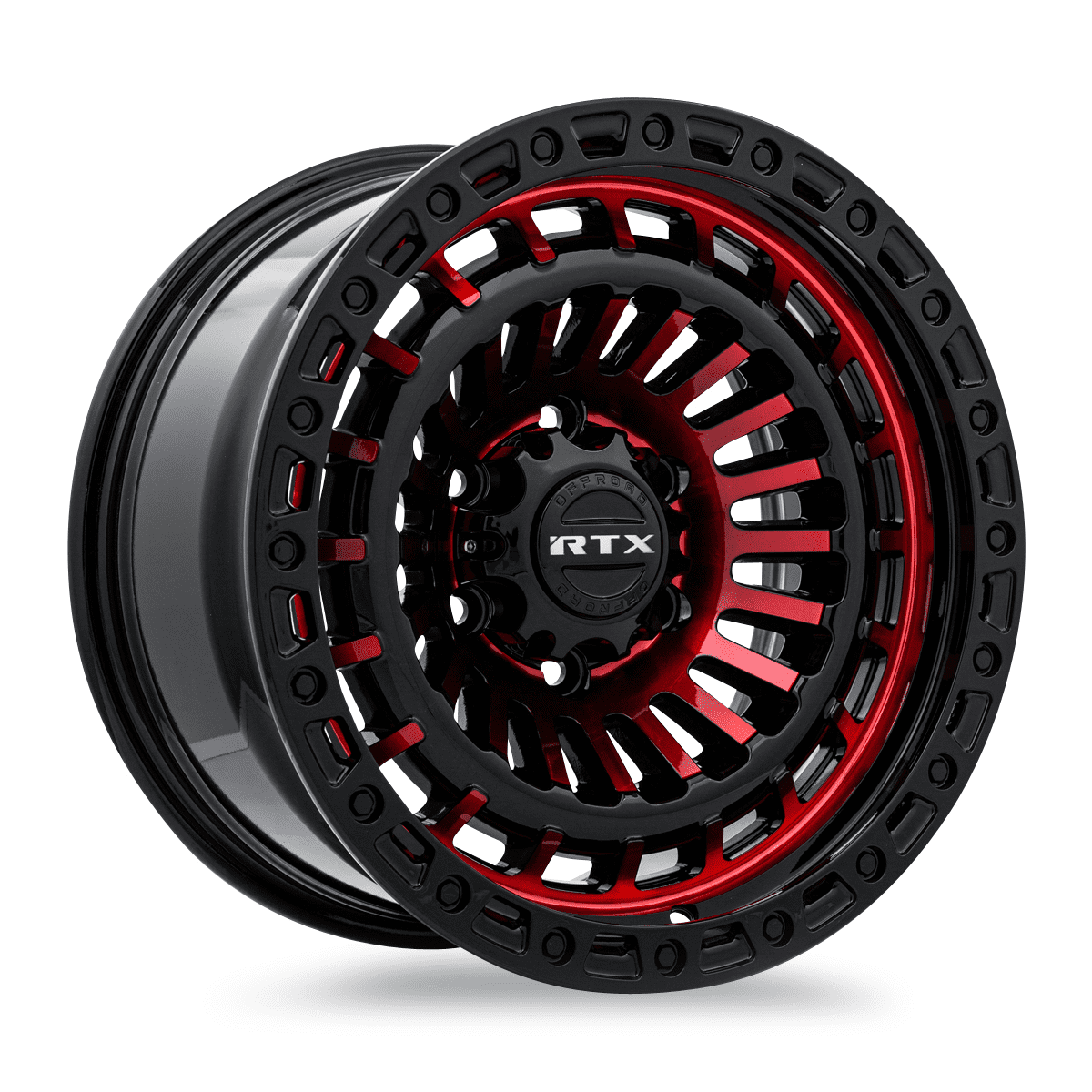 RTX Moab 17x9 5x127 ET-15 CB71.5 Gloss Black Machined Red Wheel