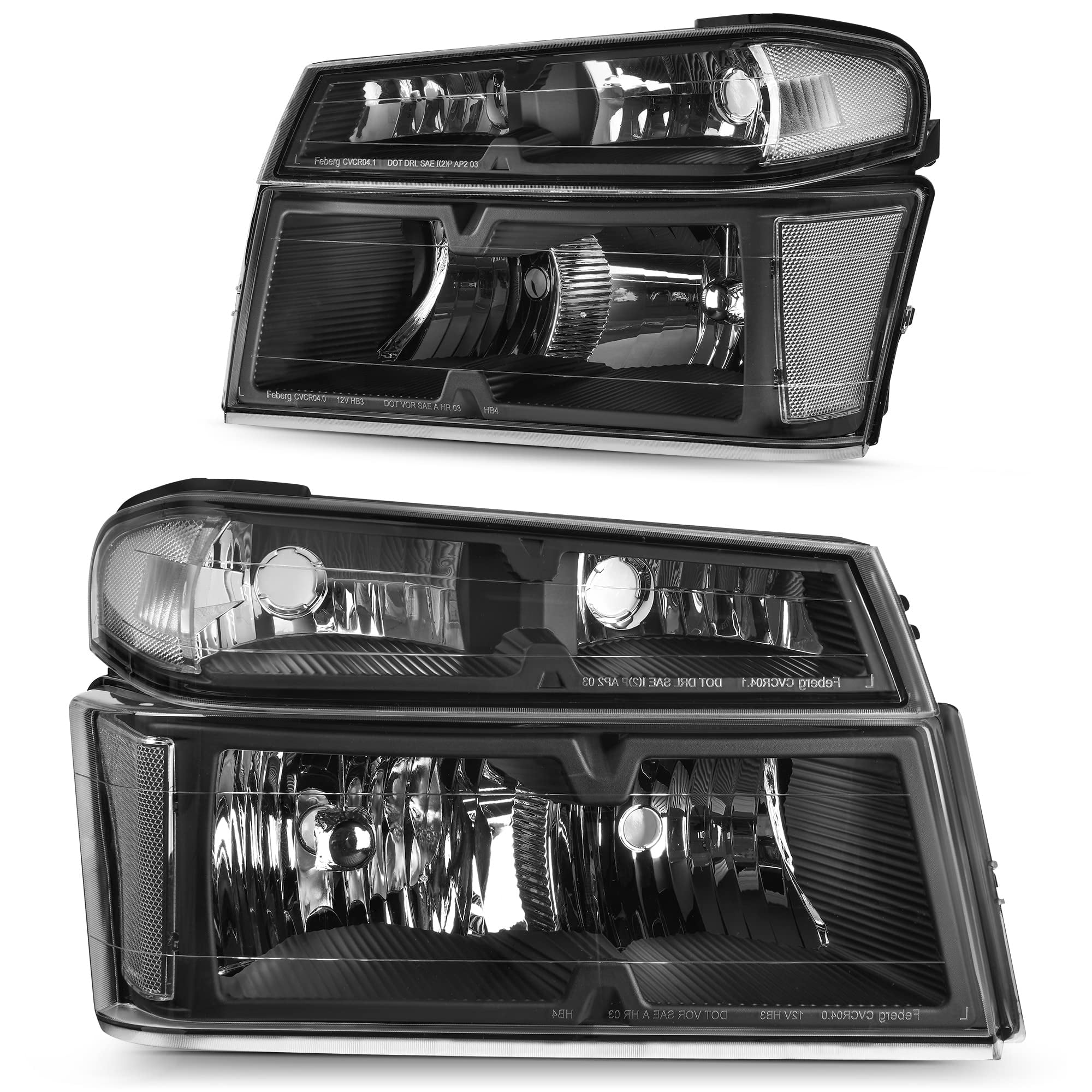 RVNI Headlights Black Clear Corner Headlamps For 2004-2012 Chevy Colorado GMC Canyon