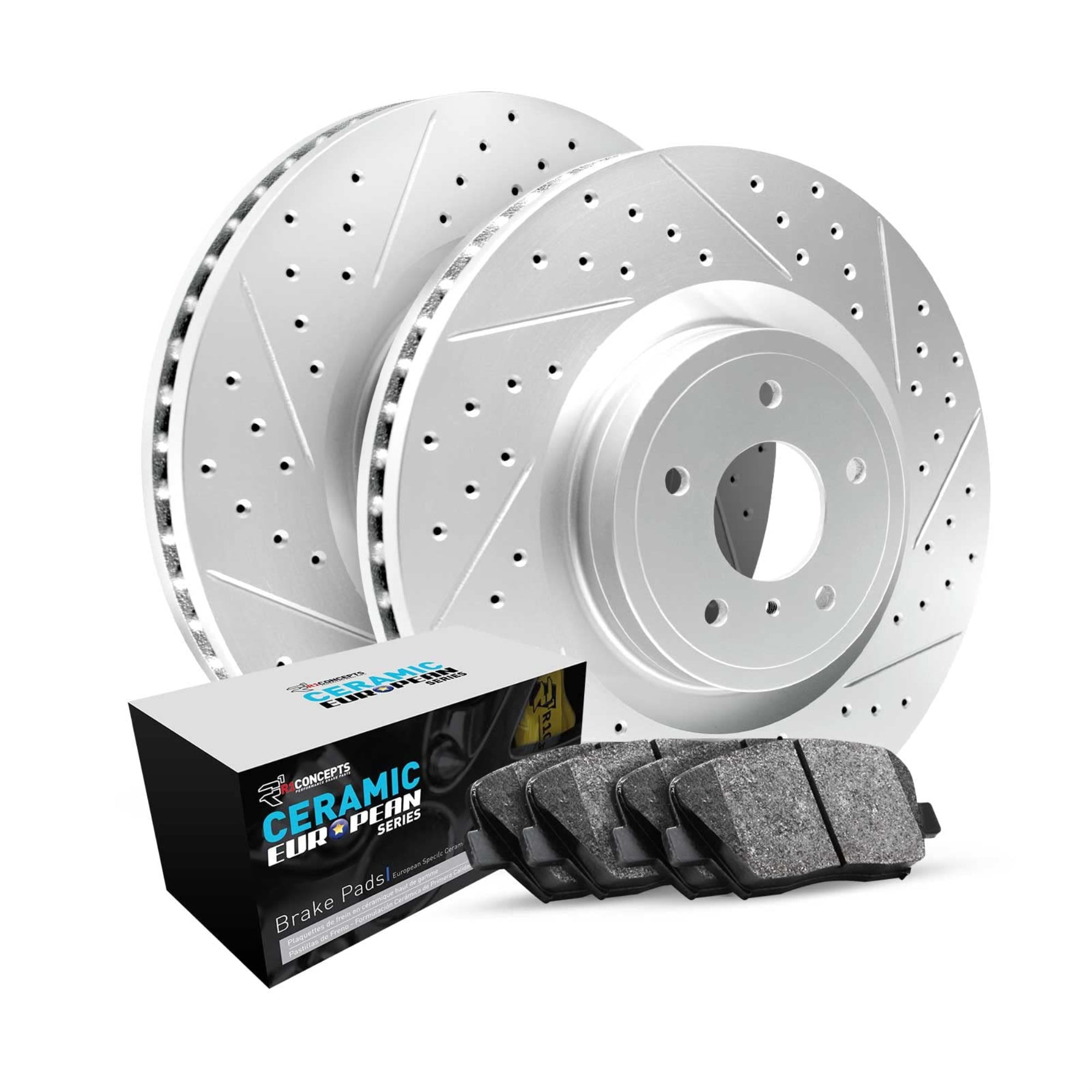 R1 Concepts Drilled and Slotted Carbon Coated Disc Brake Rotor Set with Euro Ceramic Pads WBTN1-31295