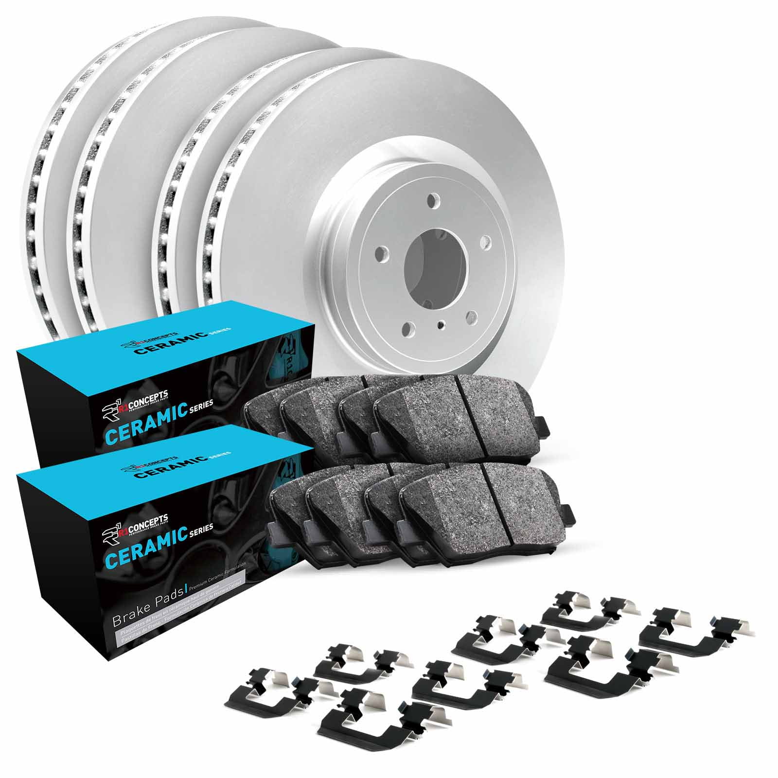 R1 Concepts Front Rear Brakes and Rotors Kit |Front Rear Brake Pads| Brake Rotors and Pads| Ceramic Brake Pads and Rotors |Hardware Kit WDWH2-76025