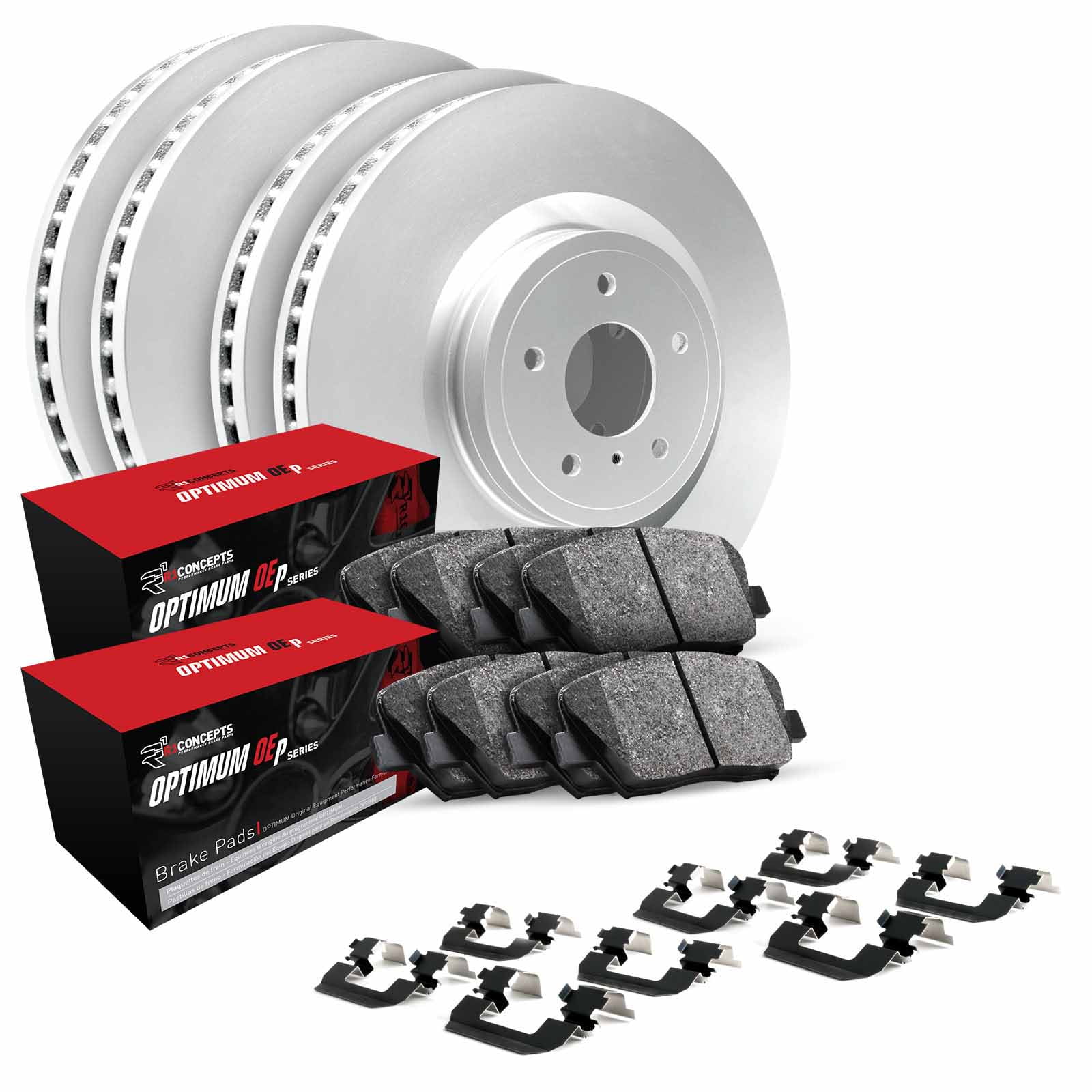 R1 Concepts Front Rear Brakes and Rotors Kit |Front Rear Brake Pads| Brake Rotors and Pads| Optimum OEp Brake Pads and Rotors |Hardware Kit WDUH2-80046