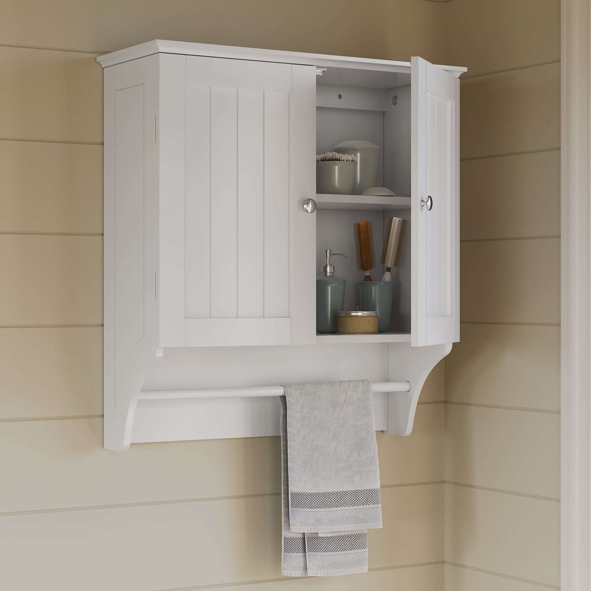 RiverRidge Ashland 2-Door Bathroom Medicine Cabinet Wall Storage with Towel Bar - White