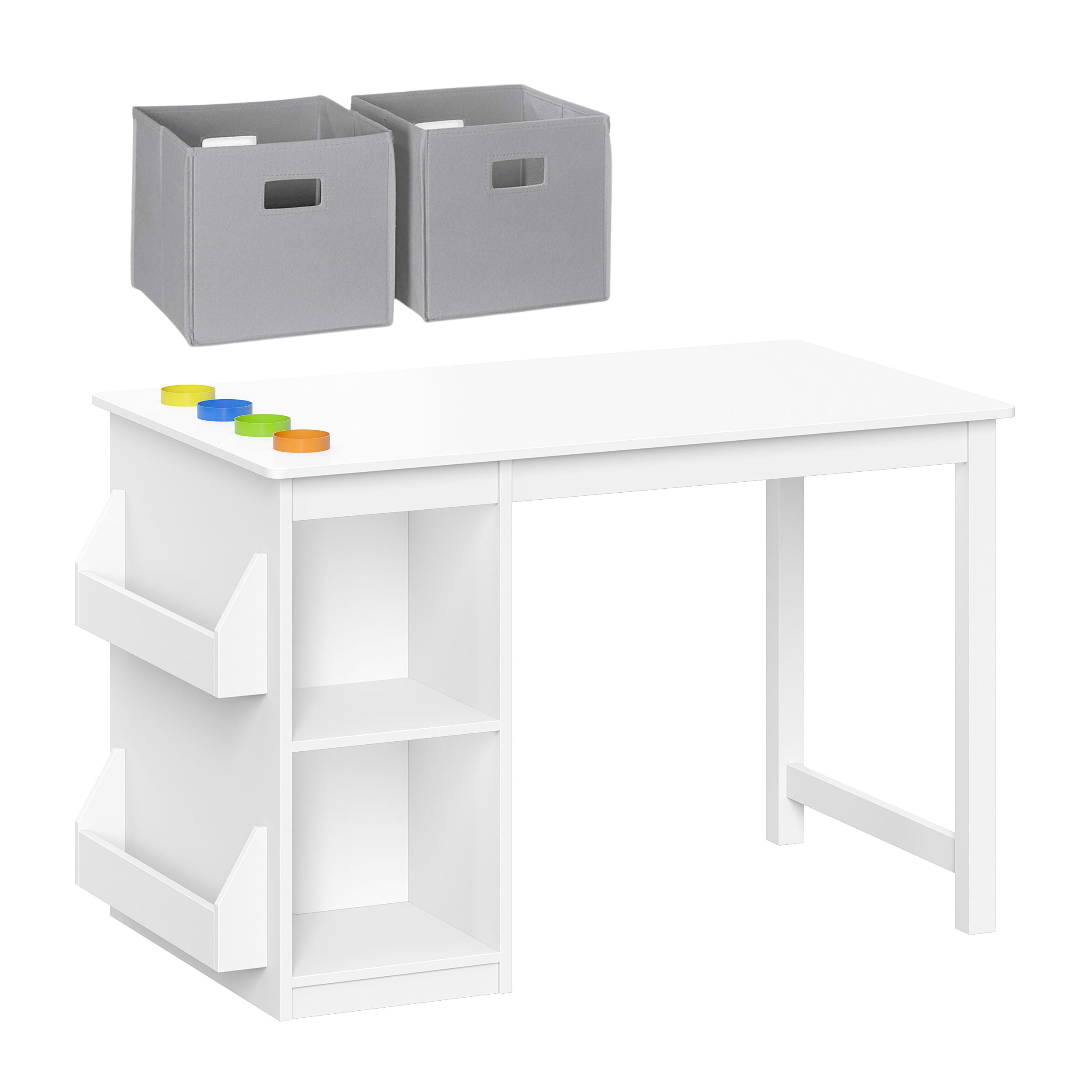 RiverRidge Kids Playroom Art Activity Table with 2 Cubbies, 2 Bookracks, and 2 Gray Bins