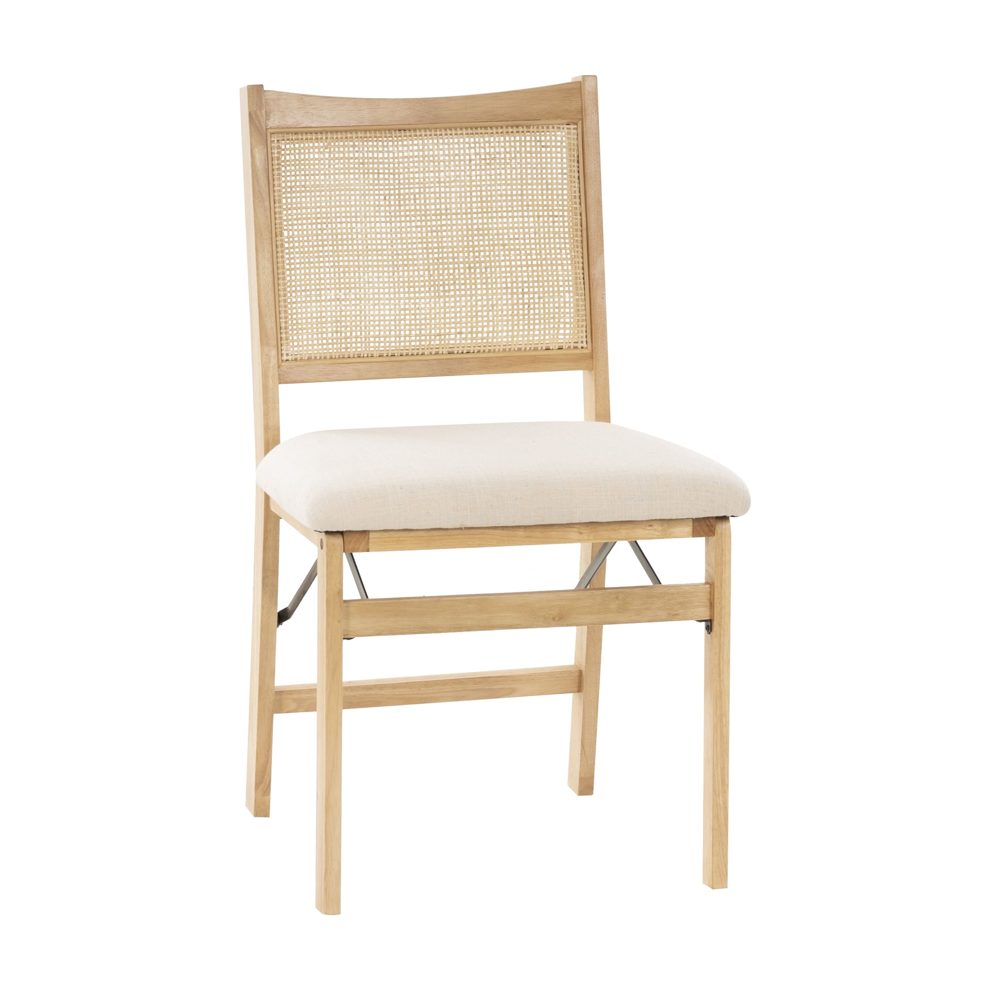 Riviera Rattan Back Folding Chair with Upholstered Seat, Natural