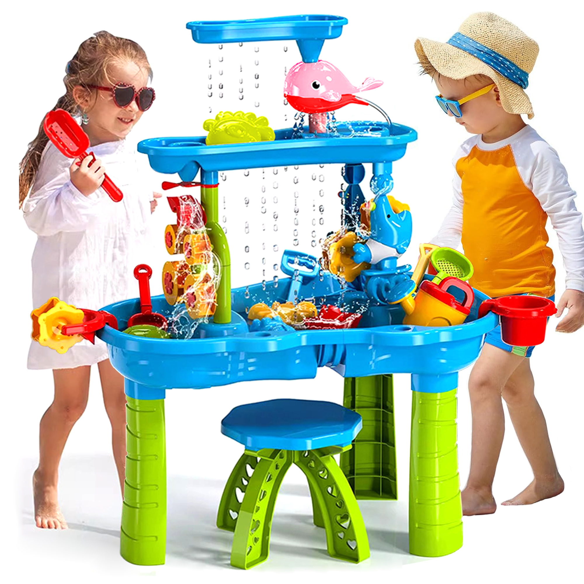 Richgv Sand Water Table Toy for 3 Year Old Toddlers, 3-Tier Kids Sand and Water Play Table Outside Beach Summer Toys, Outdoor Activity Sensory Play Water Table for Boys Girls